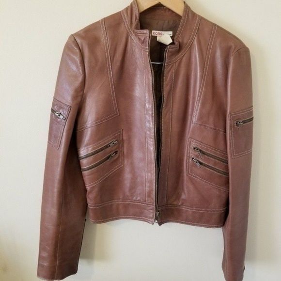 KORS Michael Kors  Vintage Cropped Leather Authentic 1990 Moto Jacket & Skirt - Picture 5 of 13